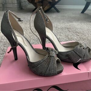 Nina Shimmering Silver Peep-Toe Heels